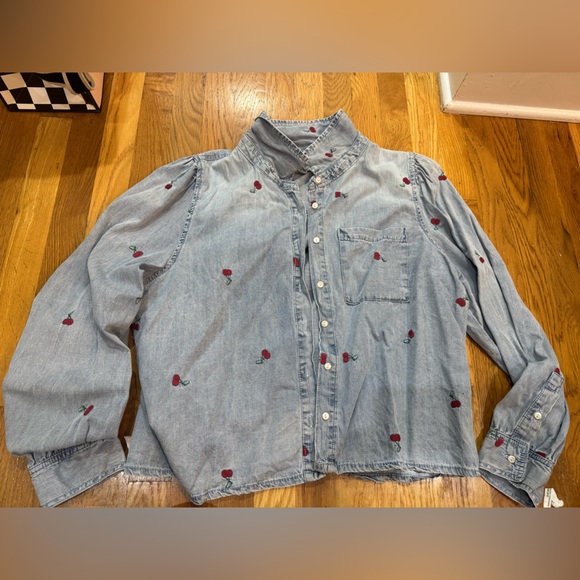 Embroidered Denim Shirt with Cherry Accents - Picture 1 of 4